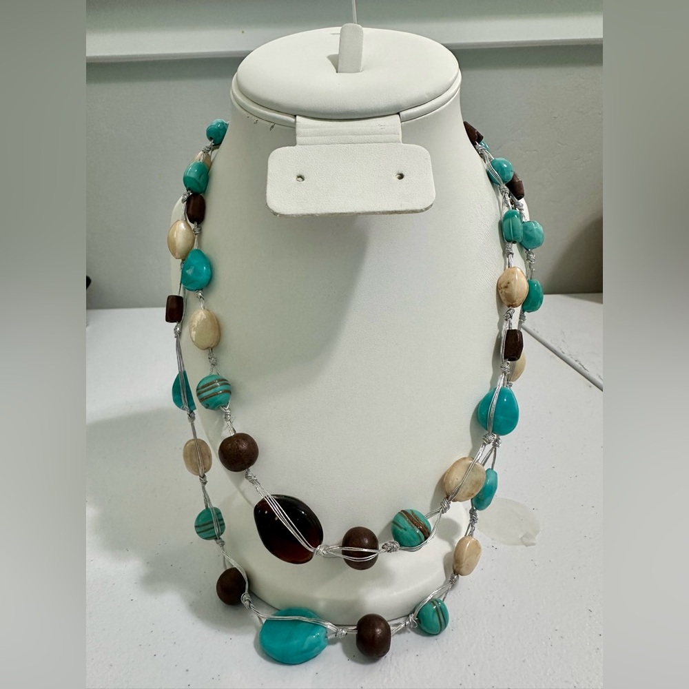 Turquoise and Brown Beaded Necklace